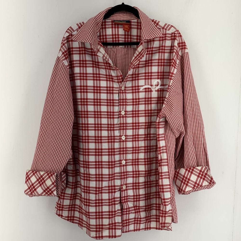 Rocawear Mens XL Button Up Shirt Red Gingham Check Rodeo Western Cowboy